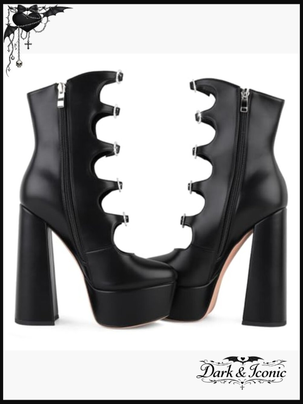 Platform Ankle Boots with Rhinestone Buckle, Chunky Heel, Side Zipper - Picture 3 of 5
